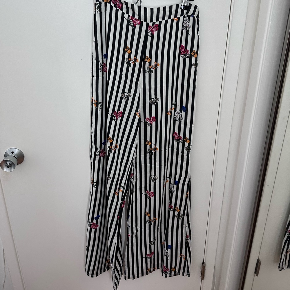 Lovers + friends flare wide leg floral striped pants